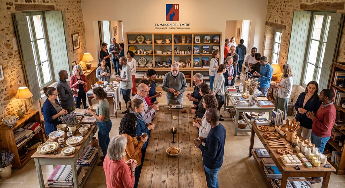 Members and neighbours gathered around the long wooden table inside The Friendship House, talking over coffee.